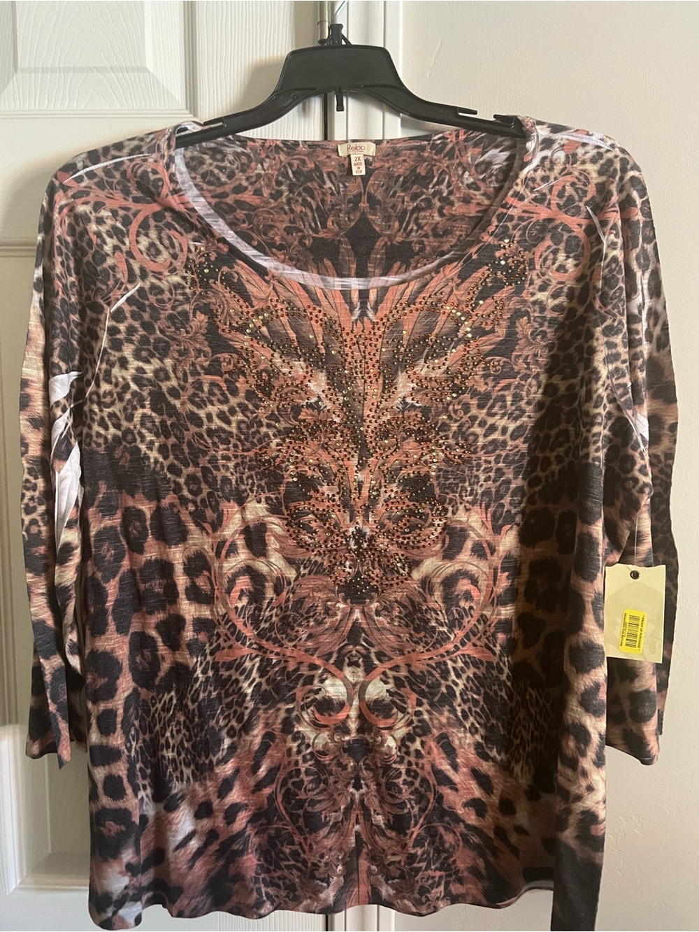 NWT Reba 2X Leopard Print Rhinestone Top – Boutique Western Glam Blouse